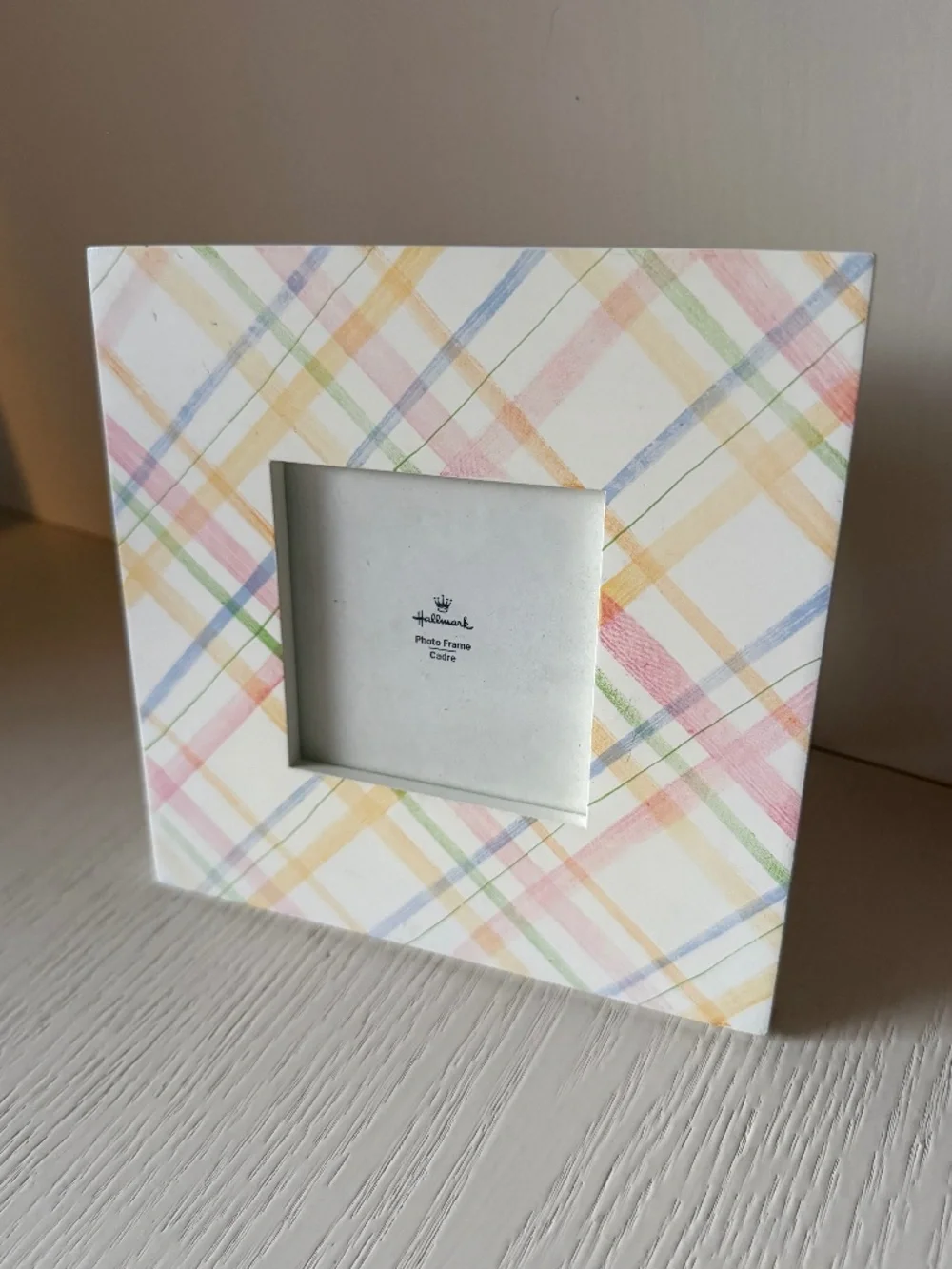 Hallmark Pastel Plaid Square Photo Frame New Pink Blue Yellow Green